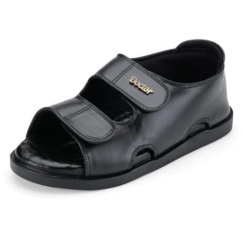 DOCTOR EXTRA SOFT Orthopedic Diabetic Comfortable Dr Sole Footwear Daily Use Casual Wear Stylish Latest Black Cushioned Adjustable Strap Sandals for Men's-Gents-Boy's L-10-Black-6