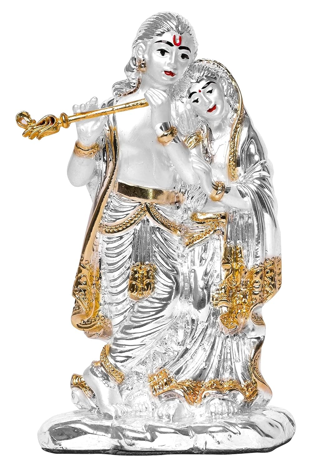 DIVINITI 999 Silver Plated Radha Krishna Idol for Home Decor Sculpture of Radha Krishna Statue Idol for Home Office Temple and Table Decoration Religious Idol for Pooja Gift 47x6 CM