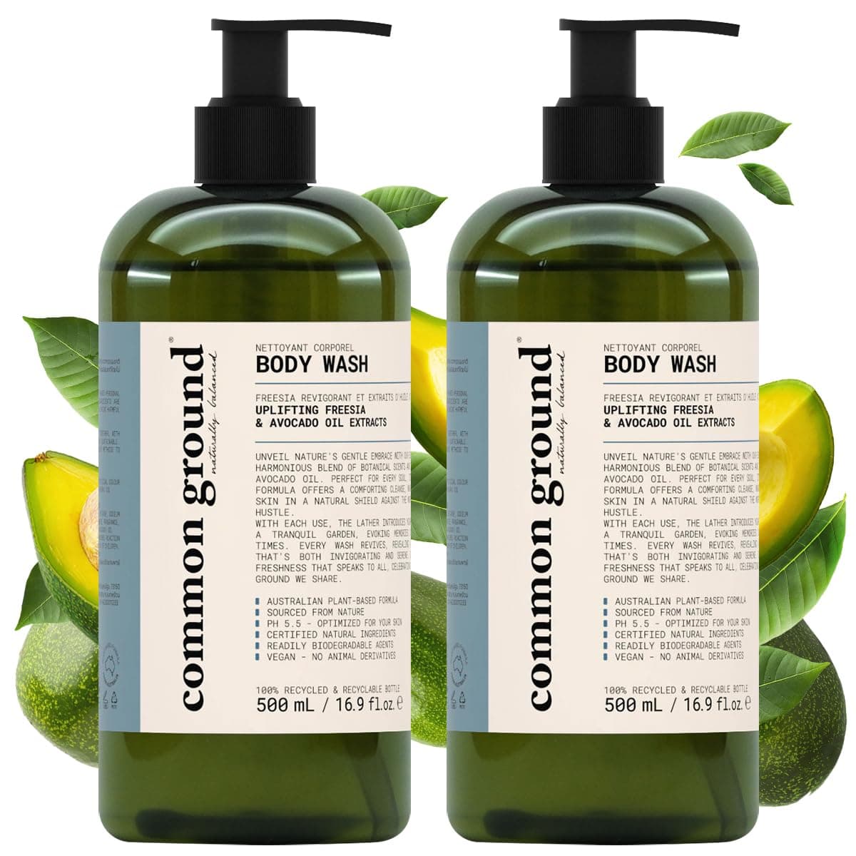 COMMON GROUND All Natural Body Wash Paraben Cruelty Free Organic Vegan PlantBased Botanical Scent Avocado Oil Extracts All Skin Types Men Women Sensitive