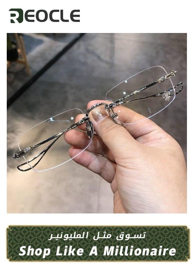 Rimless Reading Glasses Men Women Anti-Blue Ultra Light Frameless Reading Glasses Reading Aid Visual Aid Workplace Glasses Anti Fatigue Glasses with Strength for the Elderly 2.0 Silver