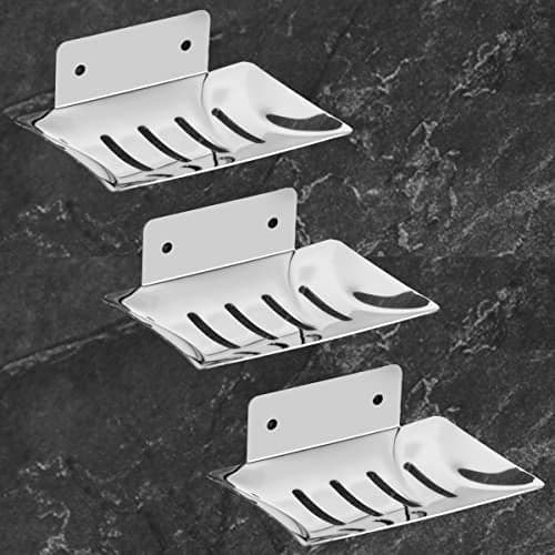 iSTAR Stainless Steel Chrome Finish Square Soap Dish Holder for Bathroom Soap Case for Home (Pack of 3)