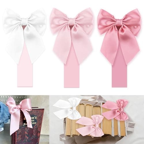 Pink Satin Bow Bookmark Anniversary Coquete Book Mark Mini White Satin Ribbon Bows Appliques Bowknot for Book Lovers Crafting Sewing