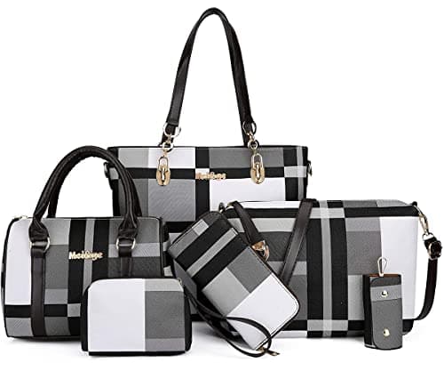 ZiMing 6-Pcs Womens Handbags Tote Bags Shoulder Bag Leather Purses Satchel Bag Top-Handle Handbag Crossbody Bag Wallet Clutch & Wristlet Wallet Purse Set-Gray