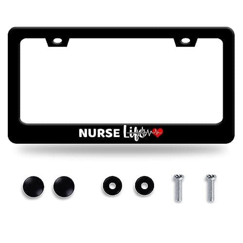 Nurse Life License Plate Frame Heartbeat License Plate Funny Stainless Steel Auto Parts Beautiful License Plate Decoration Holes Screws Size 123 x 63