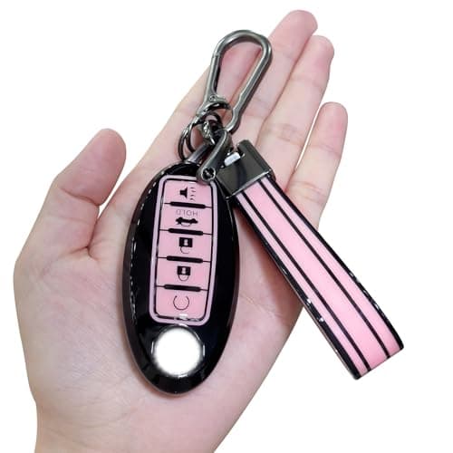 PIFOOG Key Fob Cover fit for Nissan 5 Button Pink Car Keys Shell Case Keychain Protector Accessories for Altima Sentra Murano Maxima Armada Rogue Pathfinder Versa Girly Women TPU Black