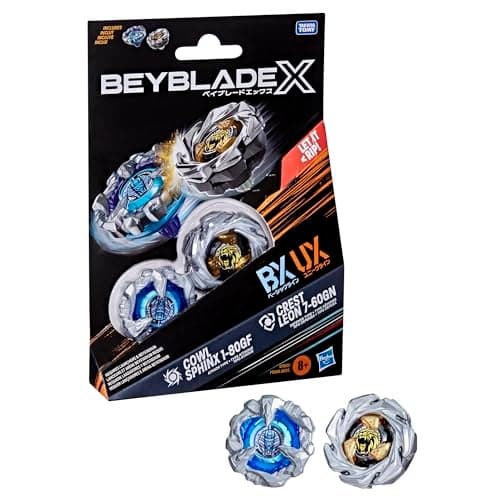Beyblade X Cowl Sphinx 1-80GF BX & Crest Leon 7-60GN UX Dual Pack Set with 2 Right-Spinning Tops; Authentic Takara Tomy Battle Tops; Games/Toys for Boys & Girls 8+