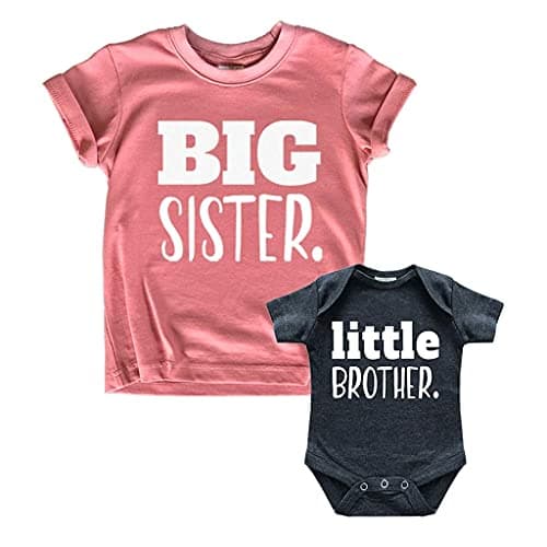 Unordinary Toddler big sister little brother outfit matching shirts sets baby newborn outfits shirt (Mauve/Charcoal Black, Kid (2Y) / Baby (NB))