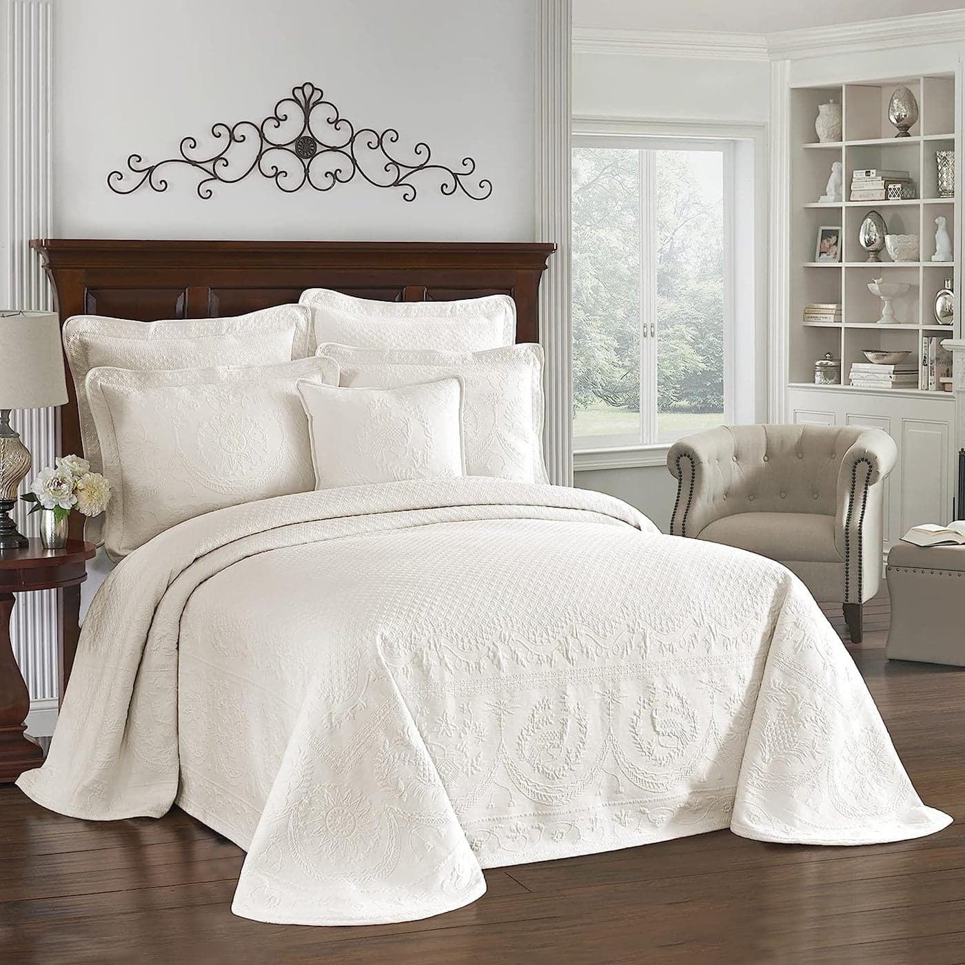 HISTORIC CHARLESTON King Charles Modern Farmhouse Floral Matelasse Bedspread 100 Cotton Breathable Bedding FullQueen Ivory
