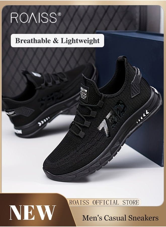 Breathable Sports Shoes for Men, Mesh Low Top Lace up Sneakers, Classic Comfortable Walking Shoes with Anti-Slip Sole, Lightweight Casual Sneakers, Athletic Running Shoes, Suitable for Traveling, Hiking, Walking, Running and Daily Wear Black