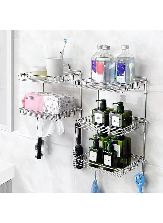 Steel Double Folding Storage Shelf, Foldable Storage Rack for Kitchen and Bathroom. (Silver)