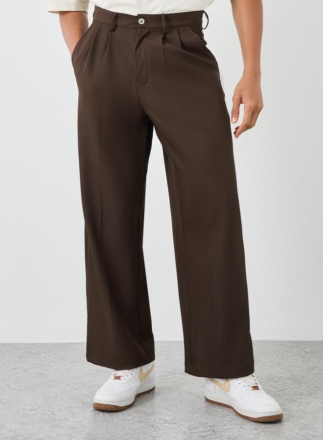 Styli Men Brown Oversized Double Pleated Trousers