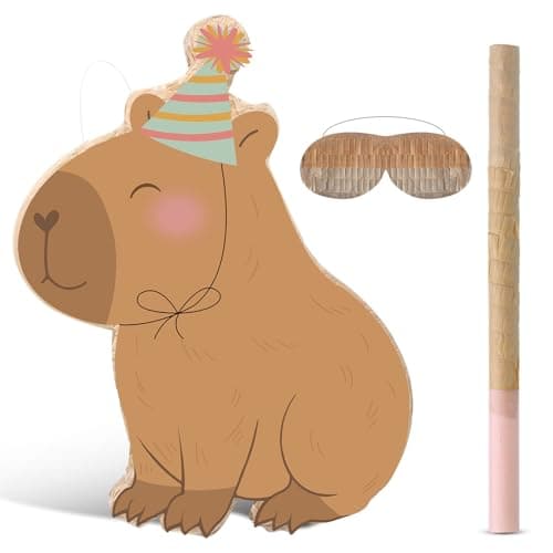 Aoriher Capybara Piata with Stick Blindfold Confetti Birthday Party Favors Decorations for Animal Theme Party Supplies Toys Outdoor Games 15 x 13 x 32 Inch