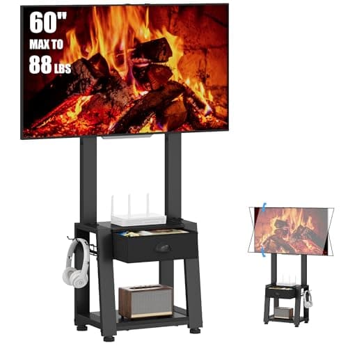 Floor TV Stand with 2 Shelves for 23-60 Inch TVs up to 88 lbs, Height Adjustable Tilt TV Mount Stand with Drawer, Space-Saving Corner Design for Bedroom/Living Room, Max VESA 400x400mm