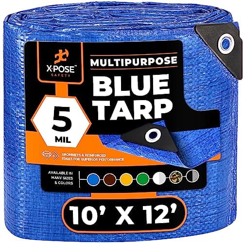 Better Blue Poly Tarp 10' x 12' - Multipurpose Protective Cover - Lightweight, Durable, Waterproof, Weather Proof - 5 Mil Thick Polyethylene - by Xpose Safety
