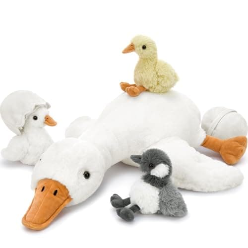Tezituor Goose Stuffed Animal with BabiesEggs 236 Large Goose Plush Hugging Pillow Soft Swan Plushies Toys Birthday Christmas for Kids Boys Girls