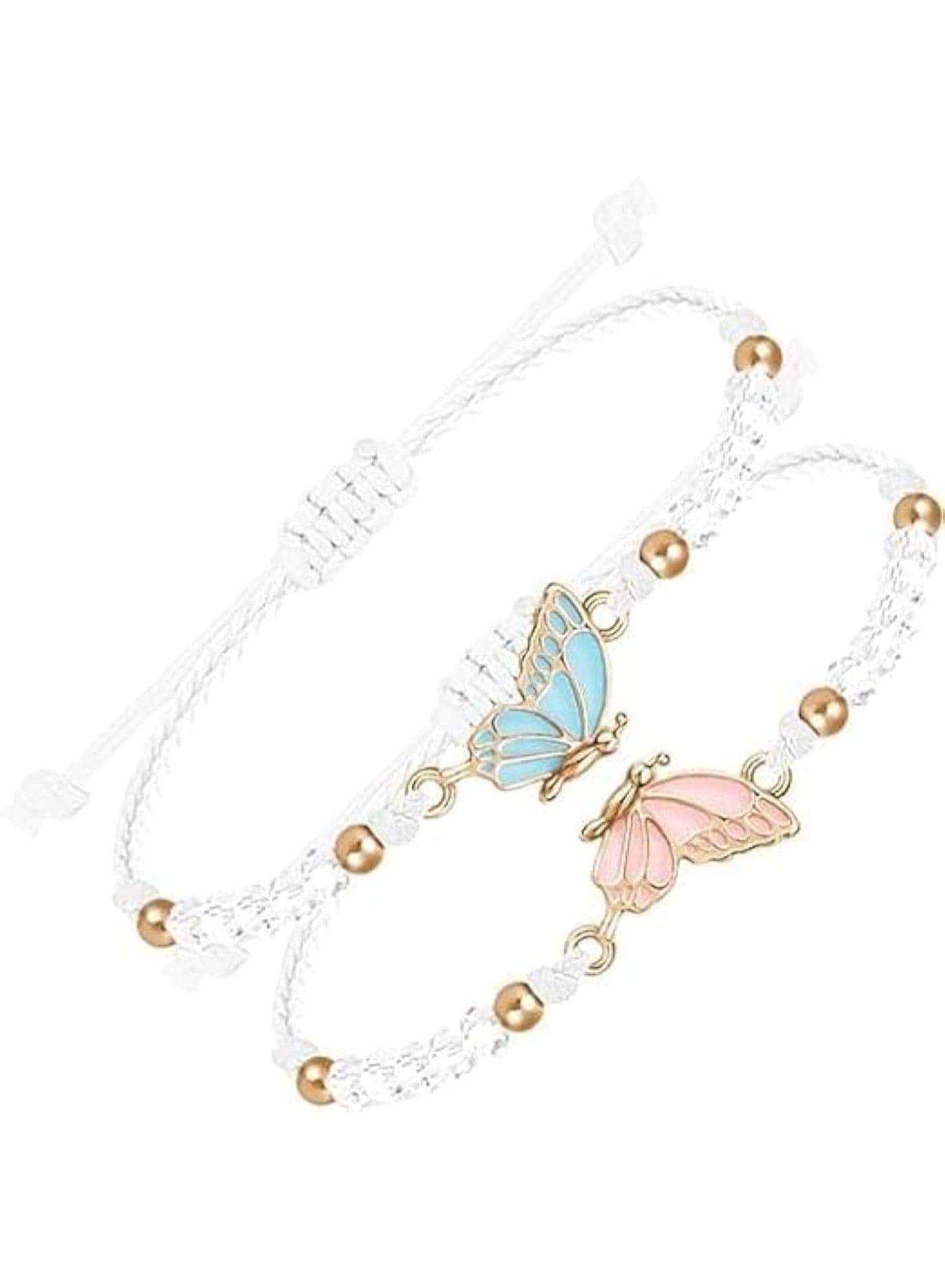 Best Friend Bracelets for 2 Butterfly Matching, BFF Bracelets, Adjustable Strand Bracelets, Handmade Braided Rope, Friendship Bracelets, Jewelry Gifts, for Teen, Girls, Women, Couples, Girlfriend