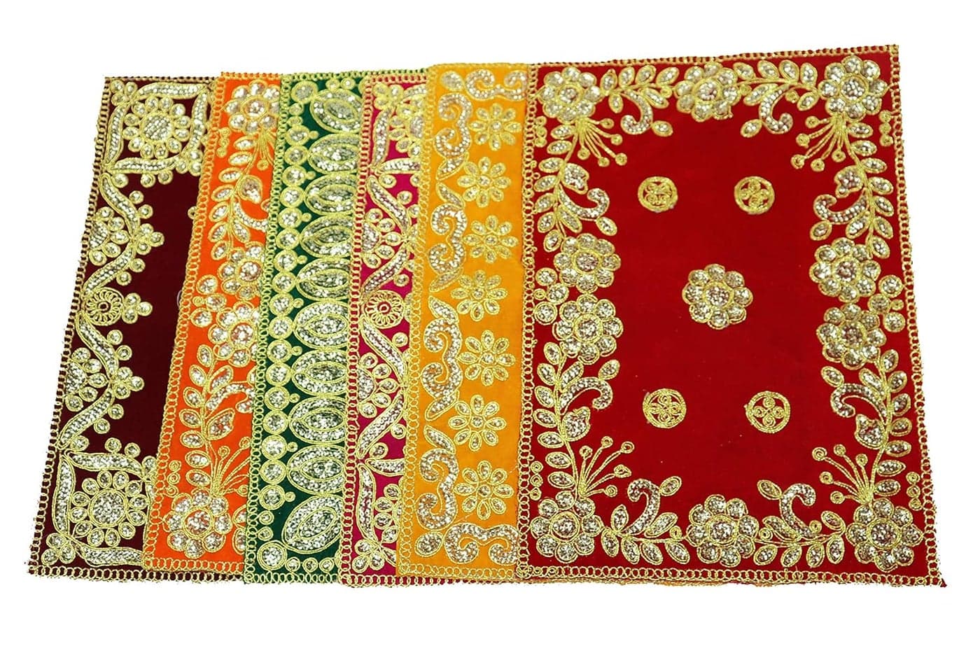 Reliable Multicolour Puja Assan Velvet Puja ClothPuja AasanPuja Chowki Assan Fancy Velvet Puja Altar Cloth for Pooja Home Mandir Temple and Pooja Ghar Size 10 13 Inch Pack of 6