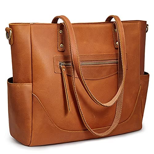 S-ZONE Genuine Leather Tote Bag for Women Large Shoulder Purses Work Handbags with Crossbody Strap Vintage