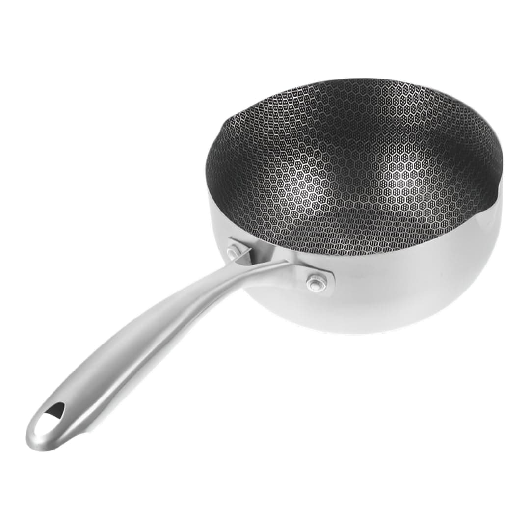 Snevad Stainless Steel Round Saucepan with Handle Ramen Pot Milk Cheese Pot Egg Frying Pan Pouring Oil Pans Honeycomb Soup Pot NonStick Steaming Stove Home Kitchen Cooking Pot Dishwasher Oven Safe