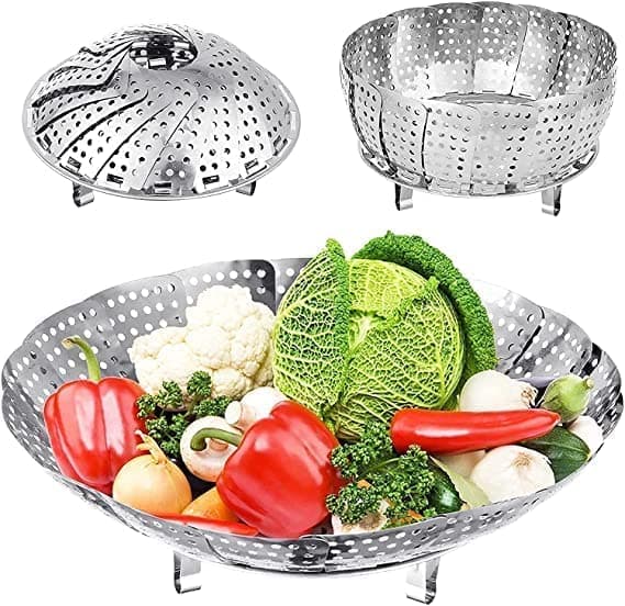 ALWAFLI Stainless Steel Vegetable Fruit Steamer Punching Food Drain Bowl Basket Stainless Steel Steamer