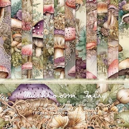 Scrapbook Paper 6X6 Card Making Supplies SingleSided Mushroom Forest Patterned Cardstock Pads Decorative Craft Paper Decopodge Papers Pack Scrapbooking junk journal Supplies24Sheets