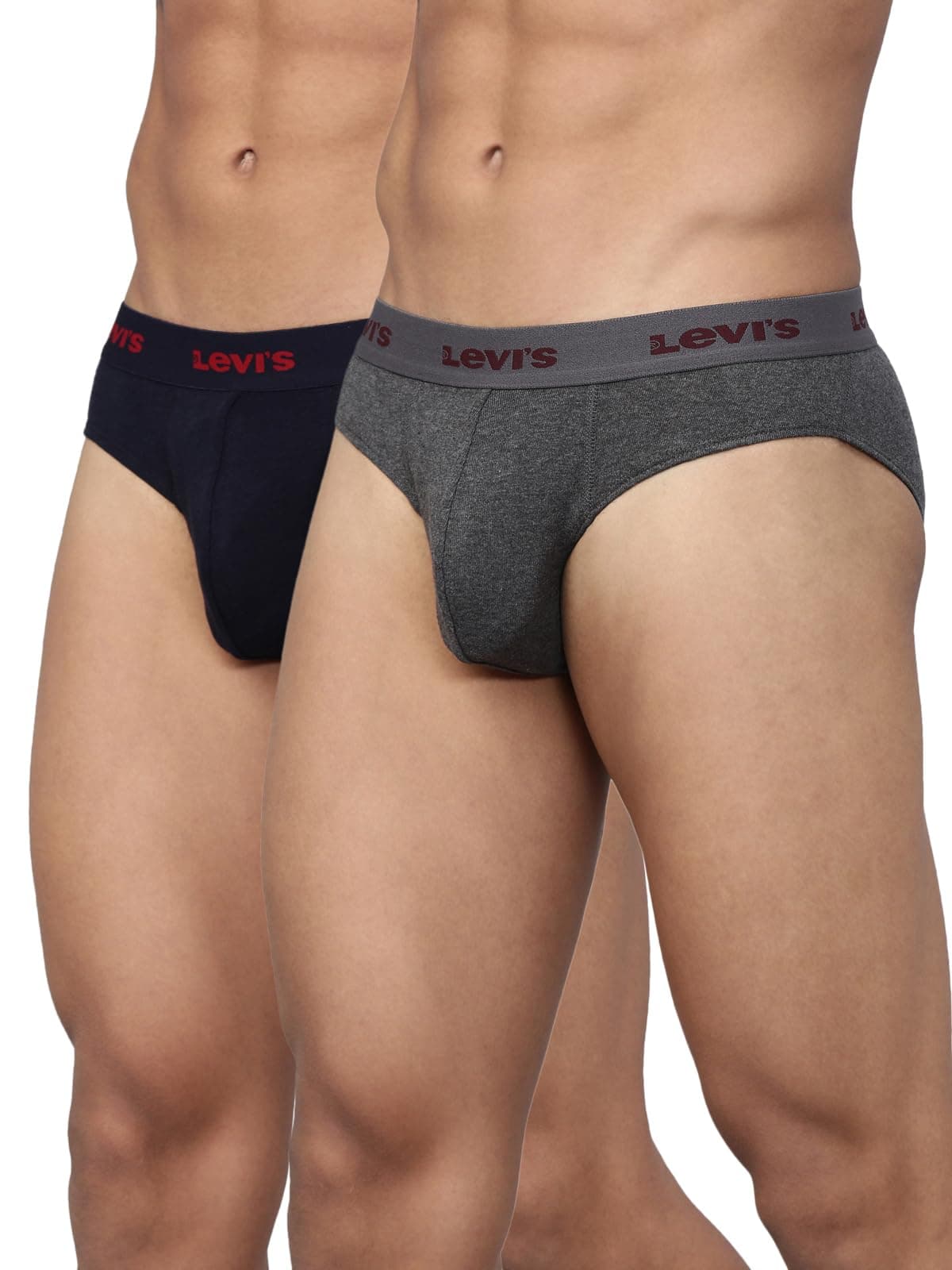 Levi's Men's Cotton Style #002 Classic Regular Fit solid Brief (Pack of 2) (#002-BRIEF-DK GMEL/NAVY-P2_Dk. Grey Melange, L)