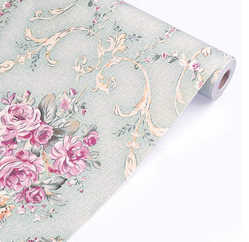 Yija SelfAdhesive Light Green Rural Vintage Rose Wallpaper Shelf Liner Funitures Dresser Drawer Cabinet Decor Sticker 177 Inch by 100 Inch