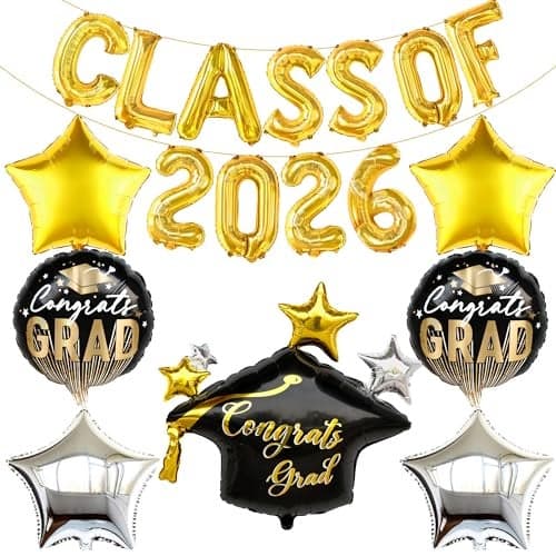 KatchOn Graduation Balloons Class of 2026 Set Pack of 18 Big 27 Inch Graduation Cap Balloon Congratulations Balloons Class of 2026 Balloons for Gold Graduation Decorations