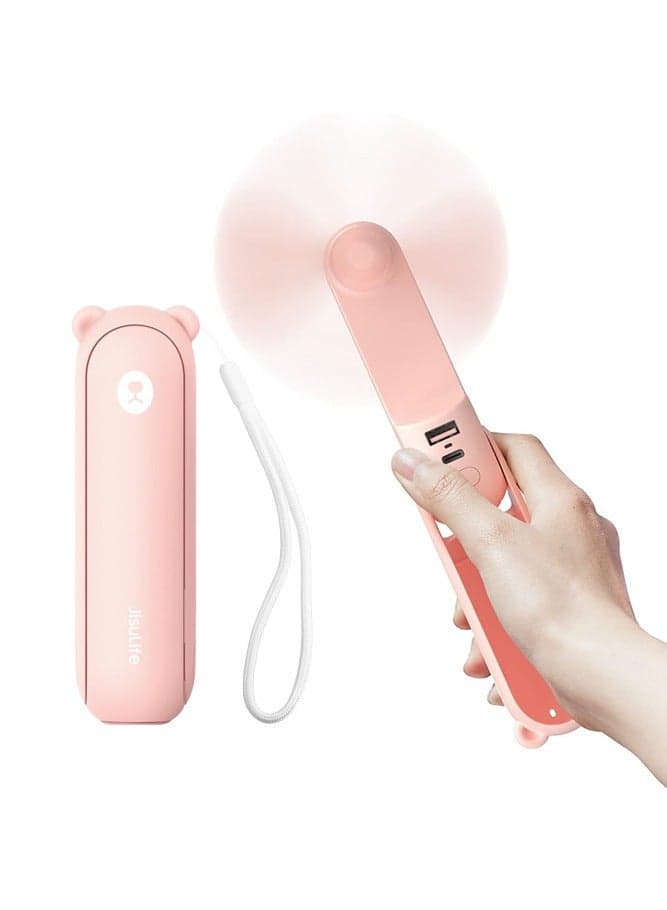 Portable Handheld Fan with 4500 mAh Power Bank Offers Up to 46 Hours of Use Compact Folding Design USB or Battery Operated Pocket Fan in Pink with Three Speed Settings