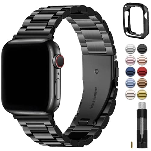 Fullmosa Metal Band Compatible with Apple Watch Bands 45mm 44mm 42mm iWatch Band with Case for Apple Watch Series 11 10 9 8 7 6 5 4 3 2 1 SE321 Ultra321 Black