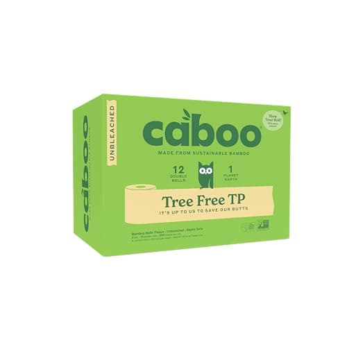 Caboo Tree Free Unbleached Toilet Paper | Plastic Free Packaging, Septic Safe, Eco Friendly, Chemical Free, Non Toxic | 2 Ply Toilet Tissue, Pack of 12 Double Rolls, 300 Sheets Per Roll