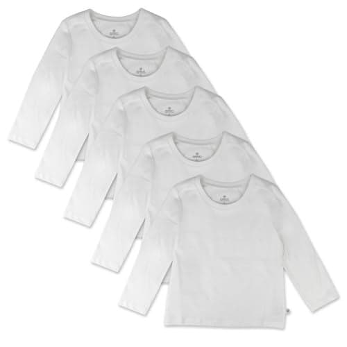 HonestBaby 5-Pack Long Sleeve T Shirts 100% Organic Cotton for Toddler, Little Kids Boys, Girls, Bright White, 24 Months