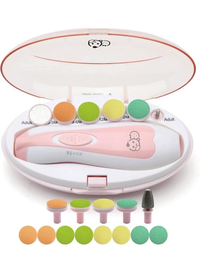 Royal Angels Baby Nail Clippers 20 in 1 by Baby | Safe Electric Baby Nail Trimmer, Baby Nail File Kit, Additional Replacement Heads, Newborn Toddler Toes and Fingernails, Trim and Polish (Pink)