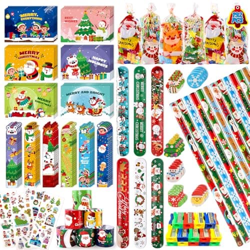 OCHIDO 192 PCS Christmas Party Favors for Kids Christmas Stationery Set for Stocking Goodie Bag Stuffers Classroom Christmas Gifts Exchange School Games Reward Prizes