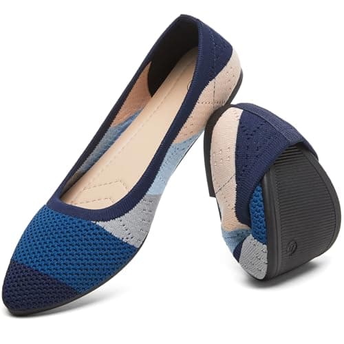 HEAWISH Women’s Ballet Flat Flats Shoes Comfortable Mesh Pointed Toe Slip On Dress Shoes(Blue,US6)