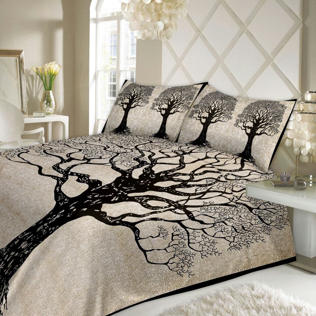 Monik Handicrafts Cotton Comfort Rajasthani Jaipuri Tradition King Size 1 Double Bedsheets with 2 Pillow Covers Black