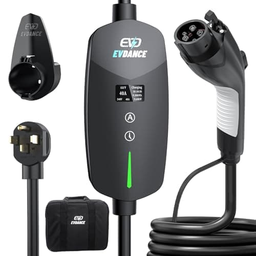 40A Level 2 EV Charger, 9.6KW Fast Portable Electric Vehicle Charging Stations, 25ft Charging Cable, NEMA 14-50 Plug, Adjustable Current & Timing Delay, Home Car Charger Compatible with All J1772 EVs