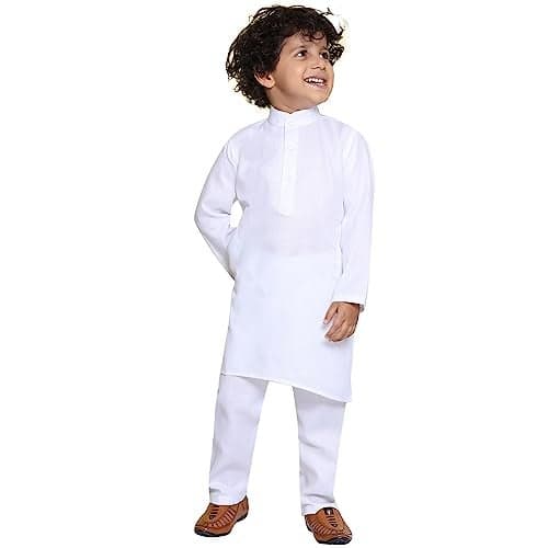 AJ DEZINES Kids Cotton Full Sleeve Kurta Pajama Set | Ethnic Wear | Boy Kurta Pajama | Kids Dress Boys | Mandarin Collar Kurta for Boys-Regular Fit | Special Occasion & Party Outfit | WHITE-14