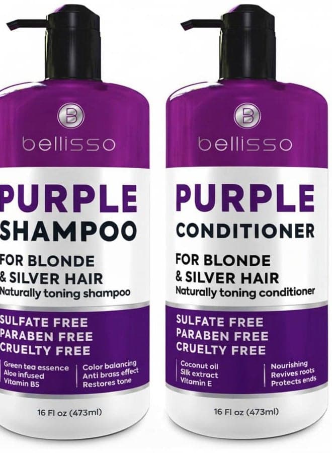 Purple Shampoo and Conditioner Set - Sulfate Free Salon Grade (2 x 16.9 fl oz) - Hydrating Toner - Shimmer Correction for Platinum Blonde, Silver, Light, and Grey Hair - Advanced Formula