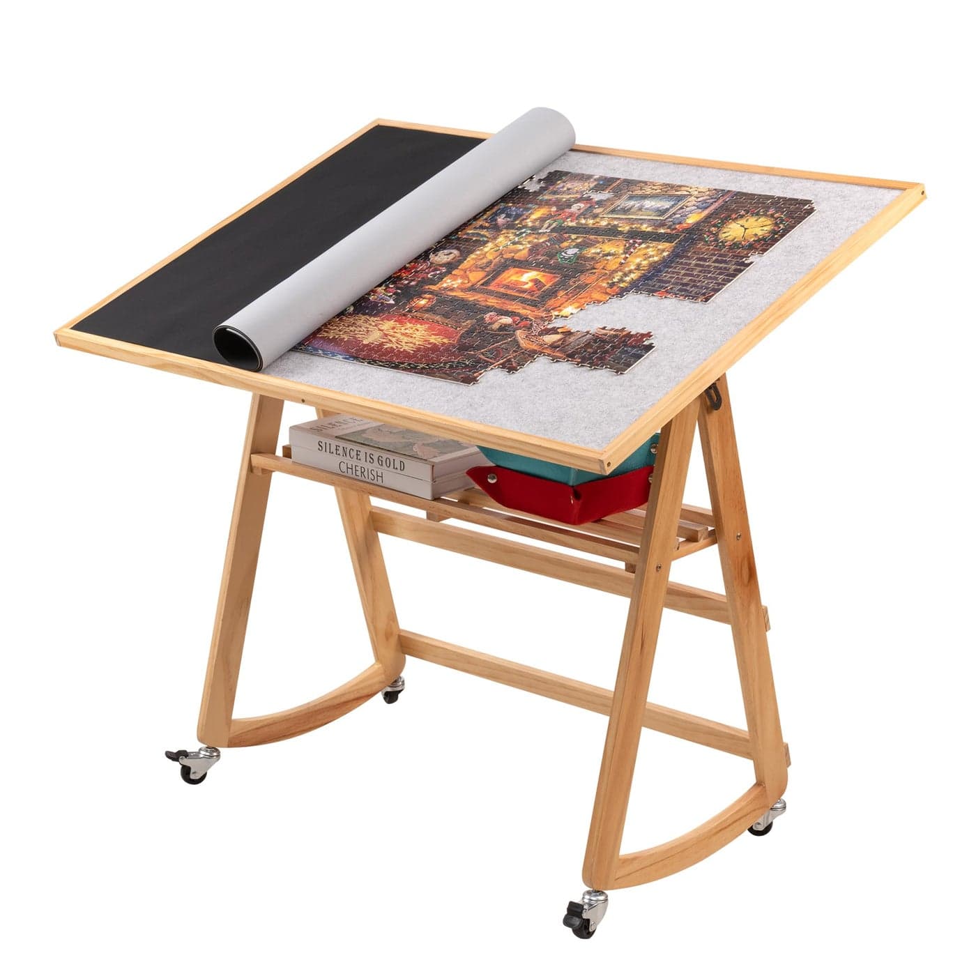 LAVIEVERT 1500 Piece Tilting Puzzle Table with Legs Cover Adjustable Jigsaw Puzzle Board Easel with Storage Portable SpaceSaving Wooden Table with NonSlip Tabletop 4 Wheels for Adults