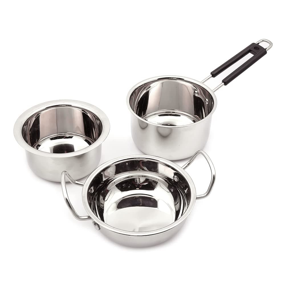 coconut Stainless Steel Tope Kadai Saucepan for Cooking and Serving Set of 3 Capacity 1000 ML Each