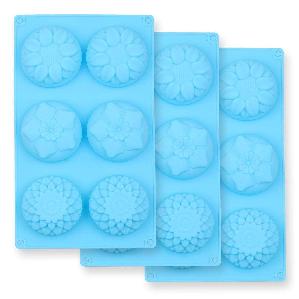 homEdge 6Cavity Silicone Flowers Shaped Mold Set of 3PCS Non Stick Silicone Mixed Sunflowers Daisy Mold for Candy Chocolate Jelly Ice Cube 3 Styles Flowers