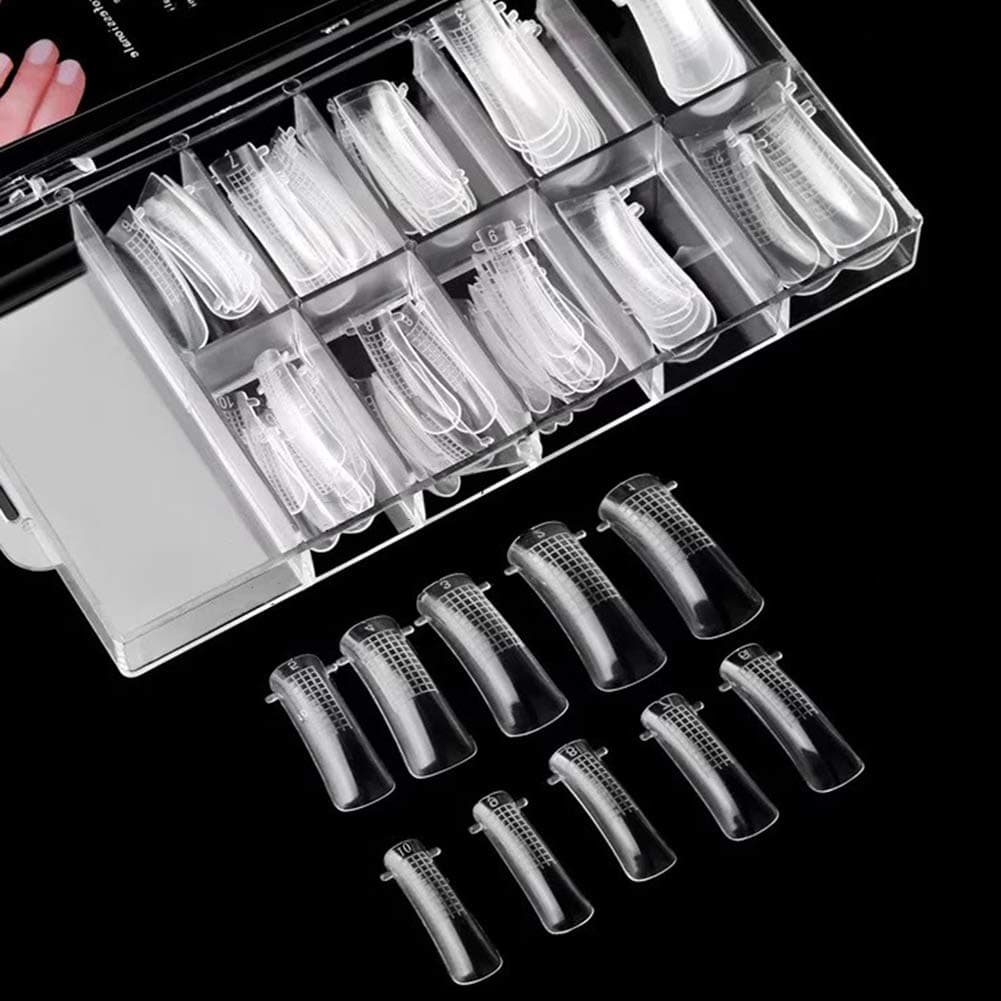 Beuniar Nail Extension Form Tips Clear 100pcs Poly Gel Acrylic Nails Mold Artificial Dual Forms System UV Gel DIY Polish Manicure Tool 100PCsCase with Scale