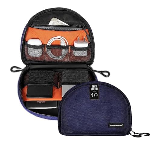 Urban Wolf Tech Pouch: The All-in-One Waterproof Travel Organizer for Cables, Adapters, Chargers,Hard Drives & Other Tech Essentials-Portable Zippered Gadgets Organizer (Navy Blue, Pack of 1)