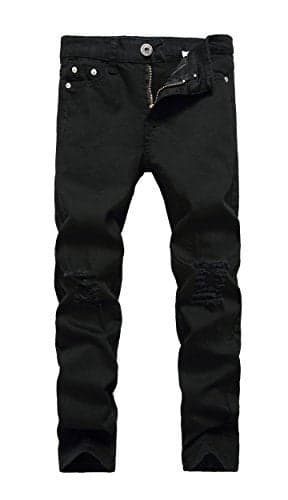 Boy's Black Skinny Fit Ripped Destroyed Distressed Stretch Slim Jeans Pants, Black, 14 Slim