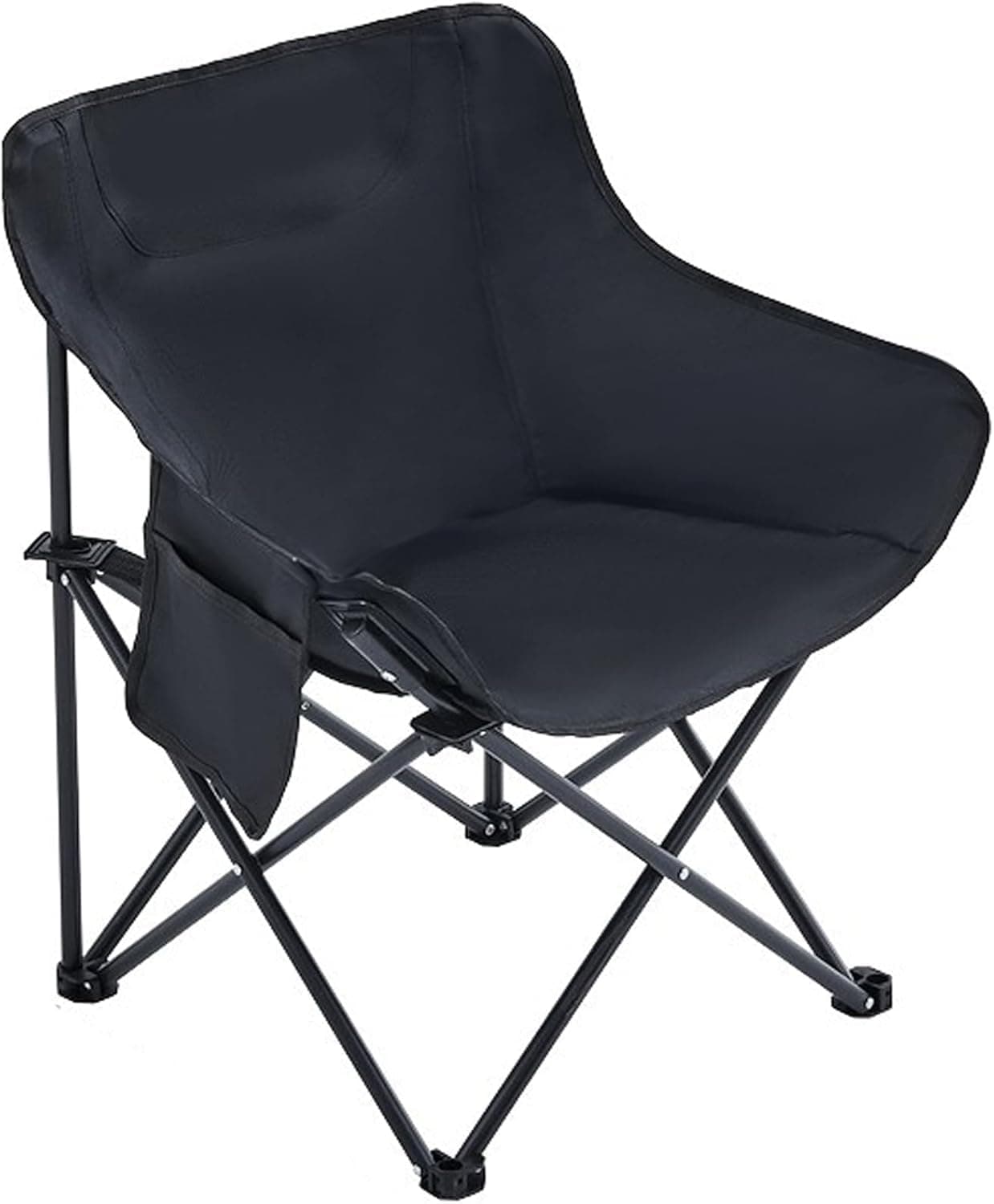 Maraxis Portable Folding Chair with Arm Rest and Cup Holder with Carrying Bag for Camping Travelling Lawn Patio Fishing Garden Beach Picnic Outdoor Foldable Chair (Black, Oversized)