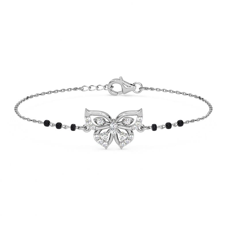 Clara 925 Sterling Silver Zoha Butterfly Hand Mangalsutra Adjustable Bracelet With Black Beads Chain | Platinum Plated, Swiss Zirconia | Gift For Wife