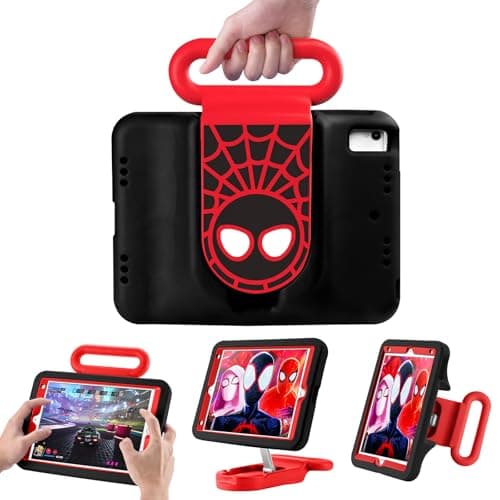 Kids Case for iPad 7th/8th/9th Gen,iPad 10.2 inch 2021/2020/2019 Case with Adjustable Portrait Landscape Stand Handle,Heavy Duty Protective Kids Child Friendly Cover for iPad 10.2 inch. (Black-Red)