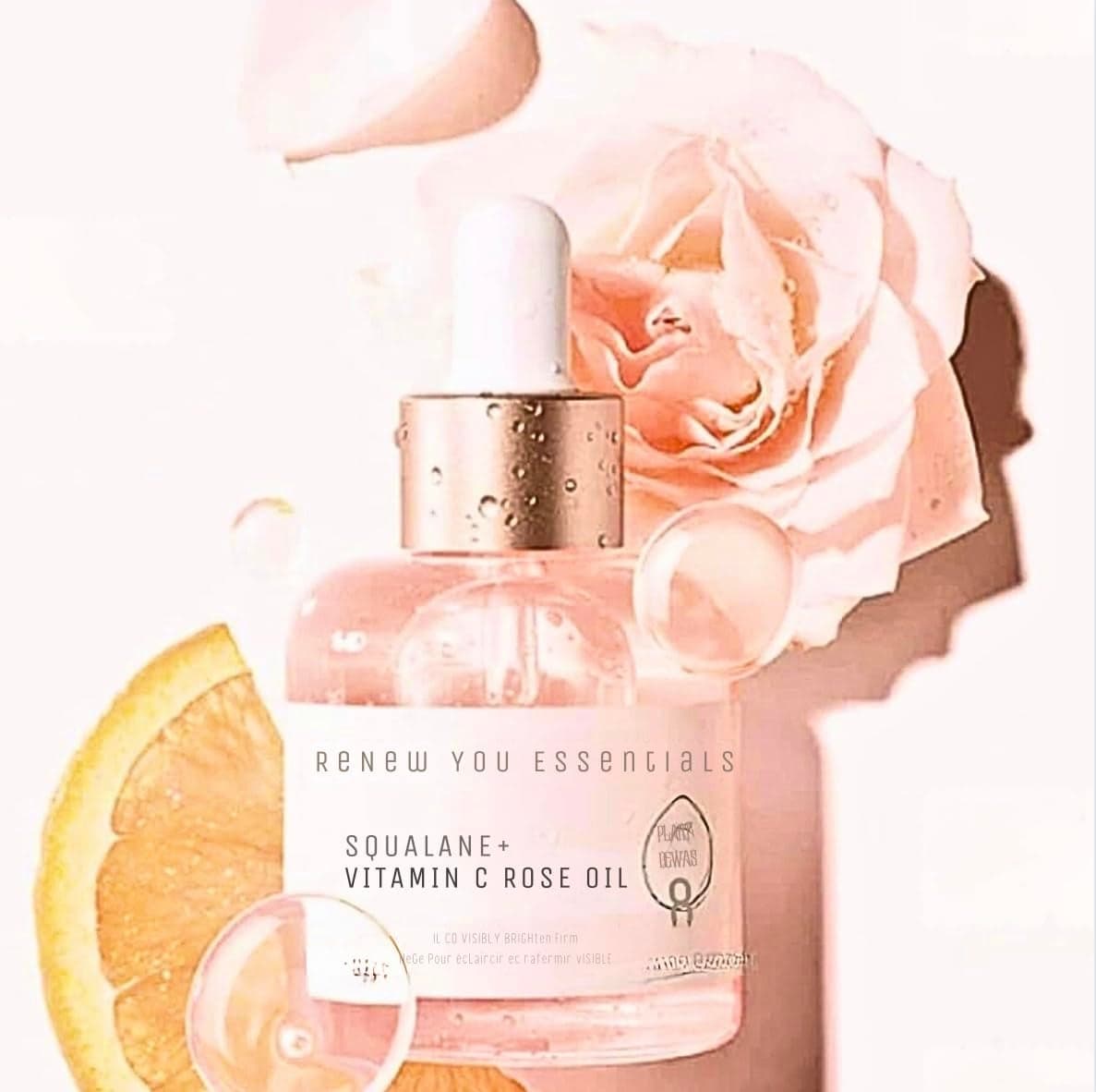 ReNew You Essentials Squalane and Vitamin C Rose Serum Anti Aging Anti Wrinkle Brighten Hydrate Firm and Reveal Radiant Skin 10 ounces