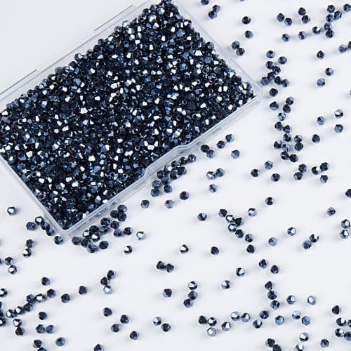 Laopottbeads 1200PCS 3mm Bicone Crystal Glass Beads for Jewelry Making Sparkling Mini Beads for Suncatchers DIY Bracelets Craft Projects Navy Blue